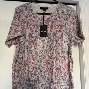 DKNY Women's Short Sleeve Top - Pink and Gray